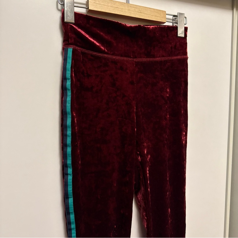 Aerie Velvet Leggings in Burgundy with Teal and Blue Accents